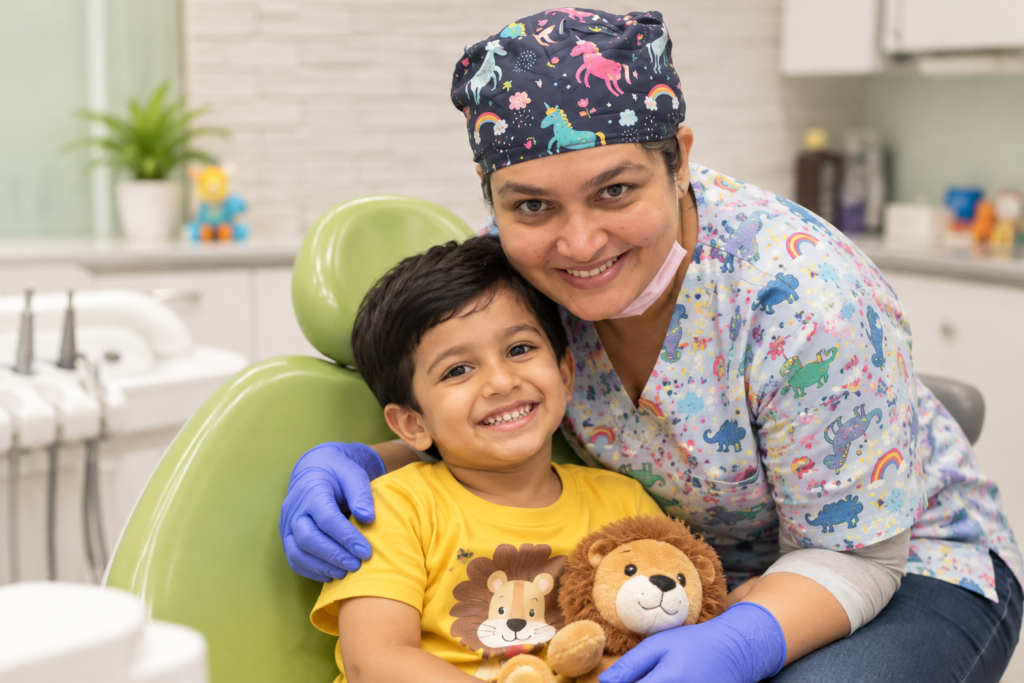 Pediatric dentist with a child